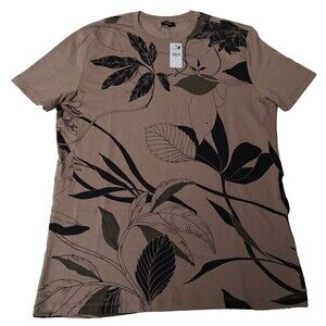 Men’s Express M Black Tan Floral Print Crew Neck Shirt Short Sleeve T Shirt Pima